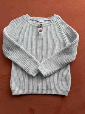 Jamie Kay light grey Ribbed Crewneck Sweater with Wooden Buttons